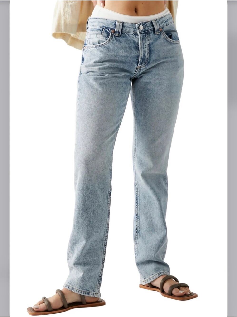We the Free Jeans Womens 30 Curvy Blue Siren Low Rise Straight Leg Button Fly